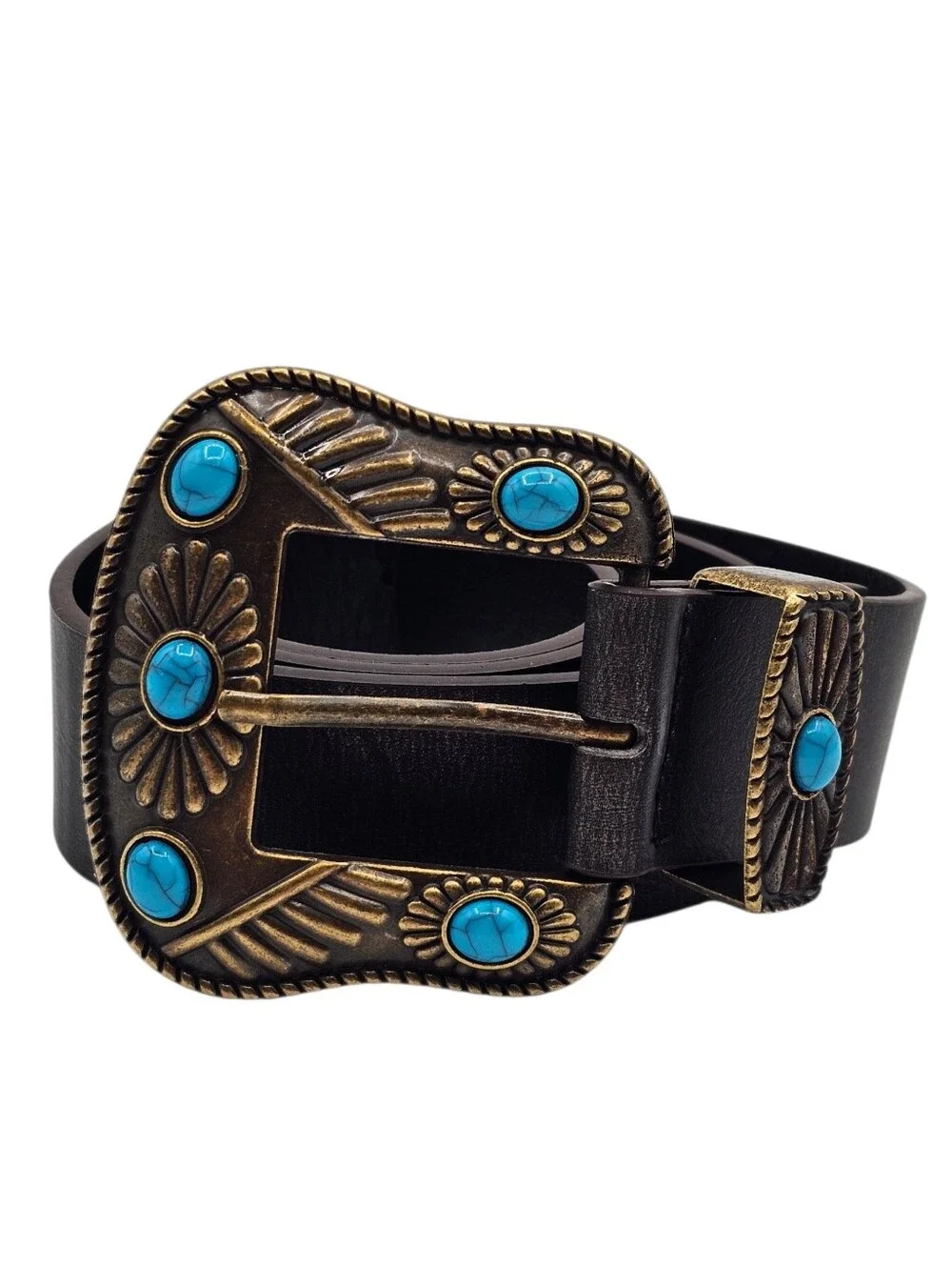 Women's Western Brown Faux Turquoise Stone Belt